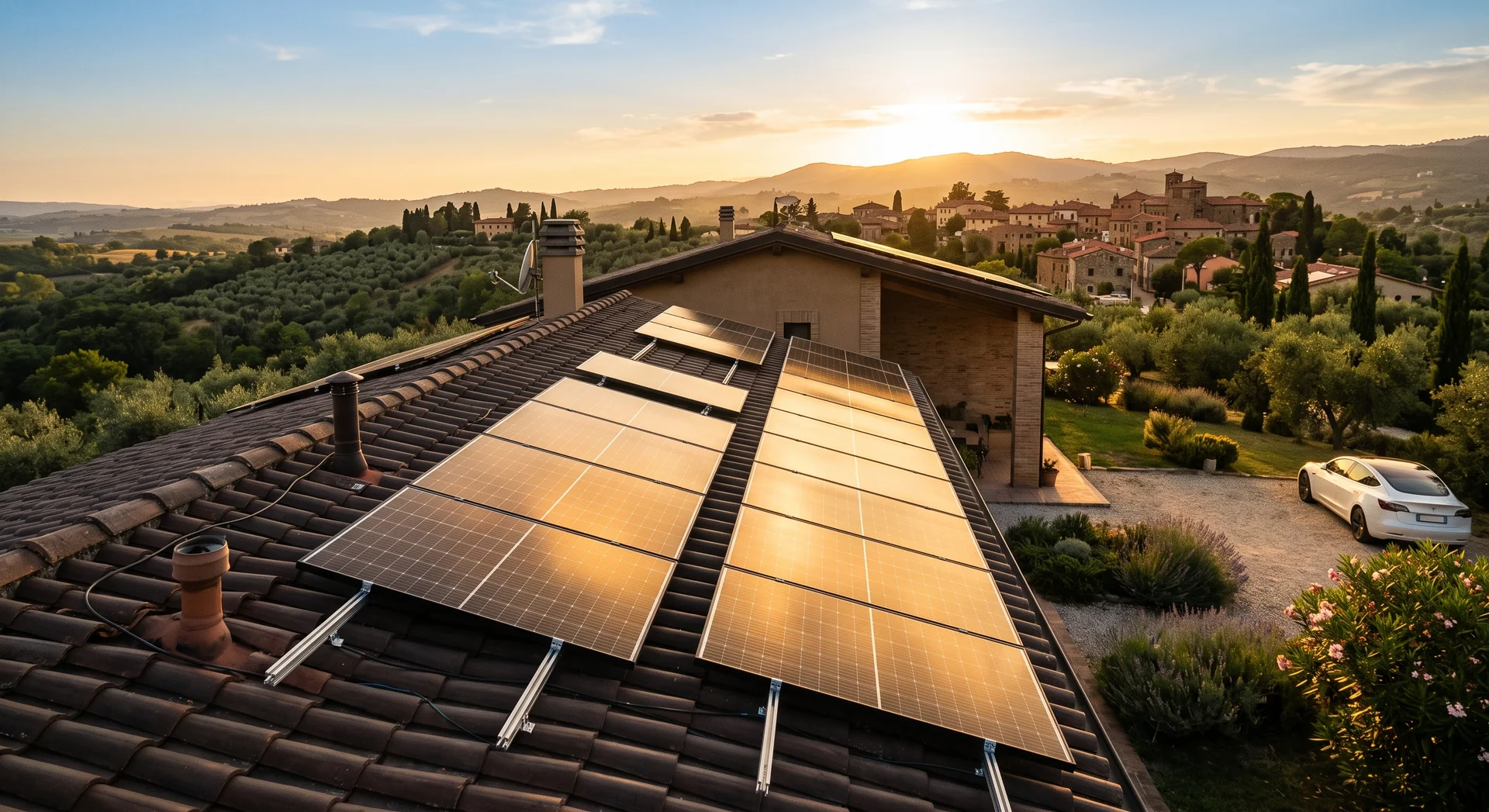 Pannelli fotovoltaici installati su una copertura.