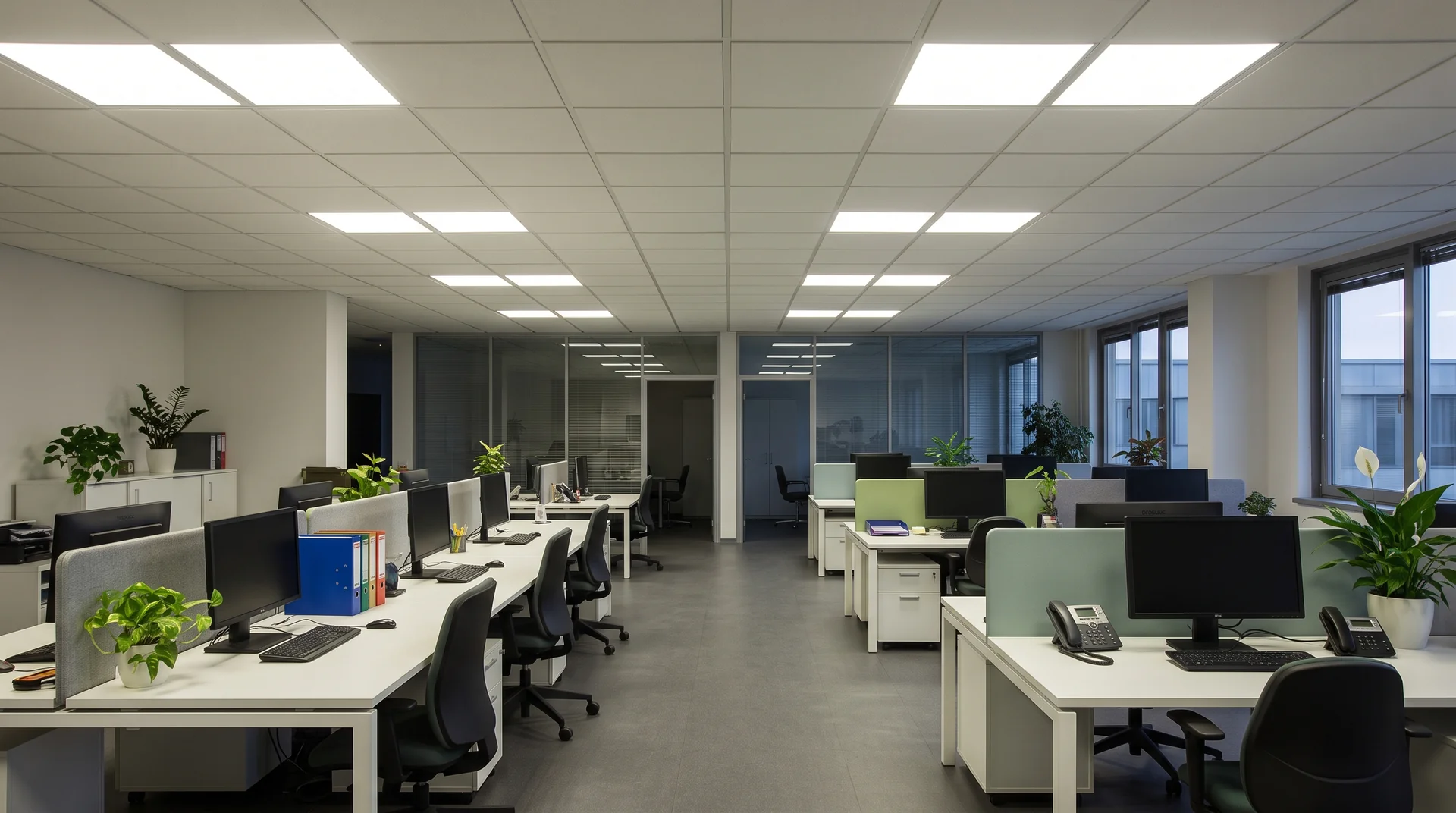 Ufficio con illuminazione a pannelli LED.