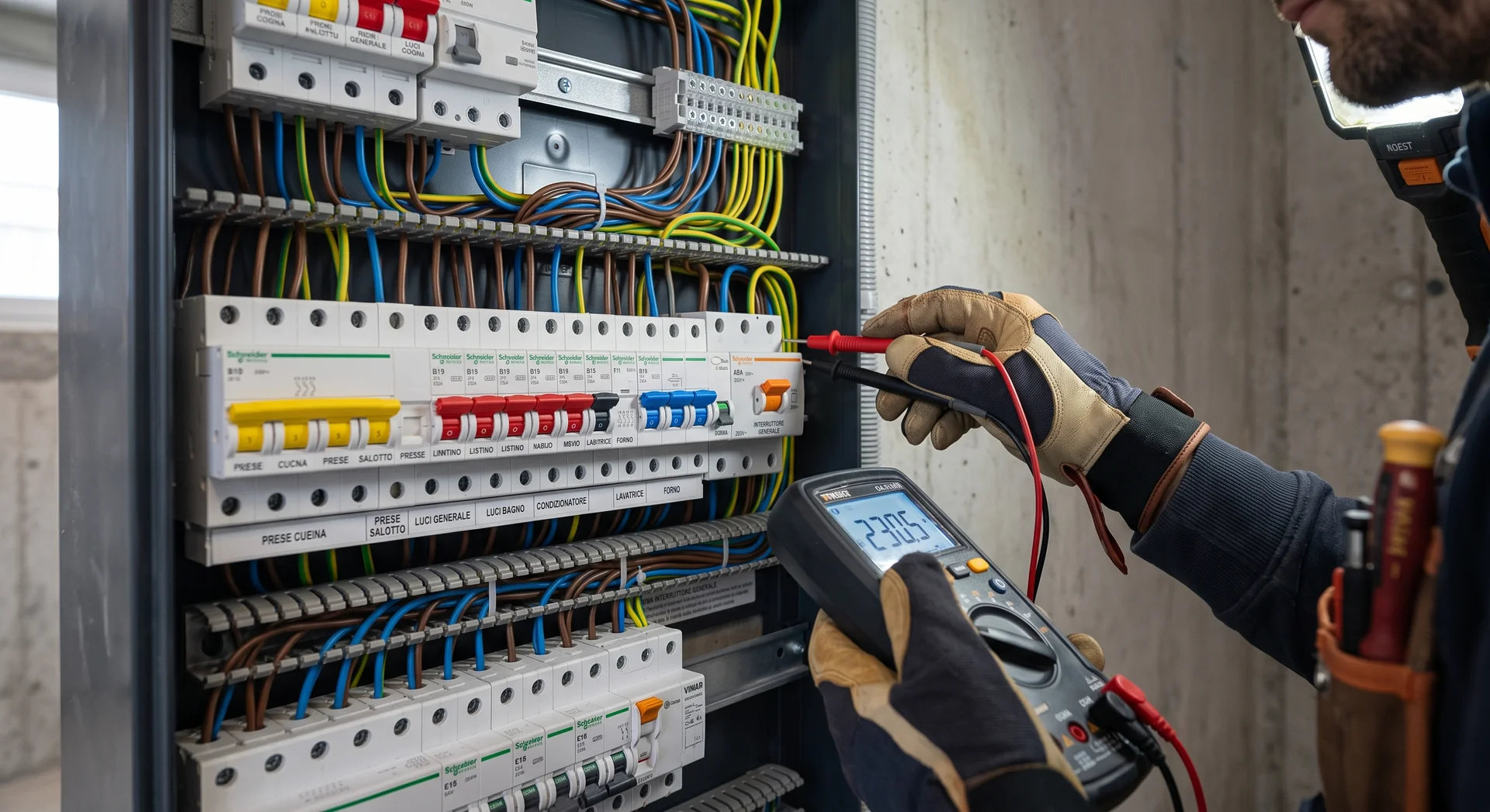 Intervento su un quadro elettrico.