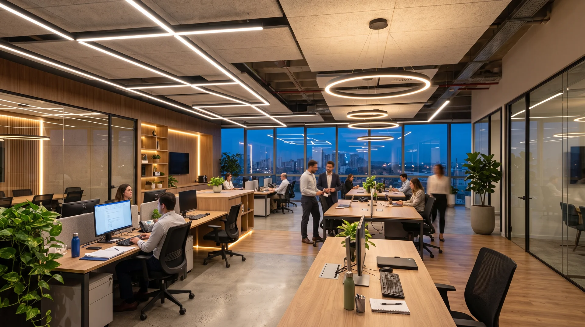 Esempio illustrativo di un open space con illuminazione LED a soffitto.